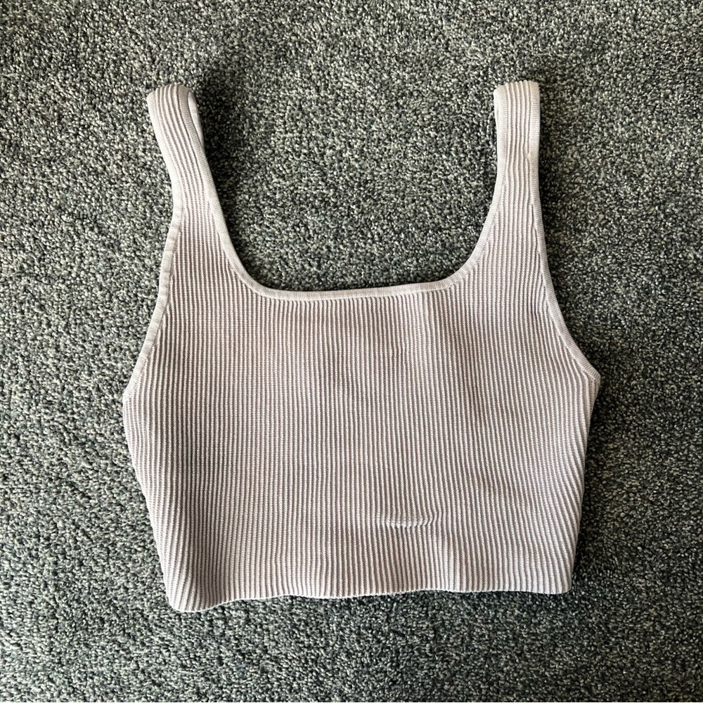 Babaton Ribbed Square-Neck Crop Tank in Light Taupe